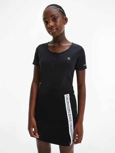 Calvin Klein Ruhák HU422837 | Calvin Klein Organic Cotton Button Front Lány Póló Fekete